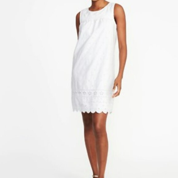Old Navy Dresses & Skirts - Retro Scalloped-Yoke Eyelet Cotton Shift Mini Dress